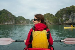Ilinca not Paddling at Halong Bay