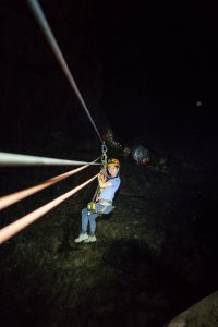 Jacey on Flying Fox on Tu Lan Expedition